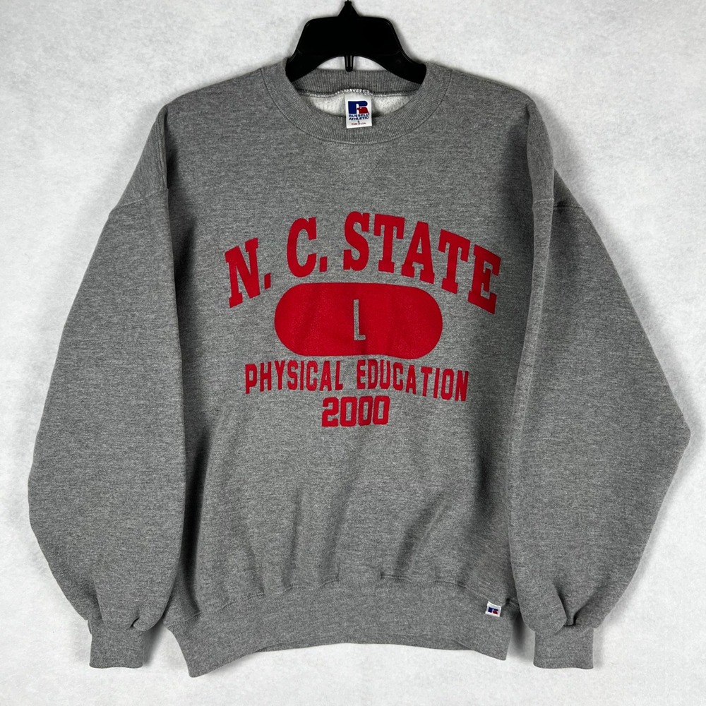 Vintage Russell Athletic Mens L Made in USA NC State Gray Crewneck Sweater